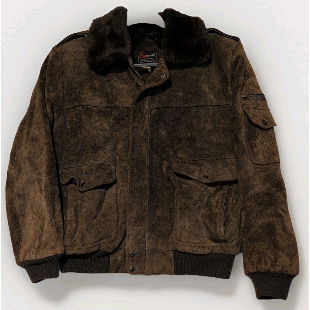 In Crowd By Celebration Sherpa Jacket Brown Heavy Vintage Suede Leather Sz Large